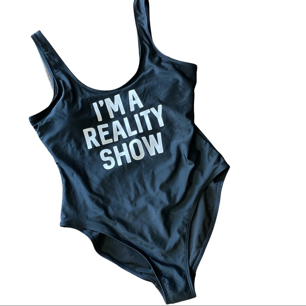 NOBO One Piece Swimsuit “I’m A Reality Show” Juniors Large (11-13) Black